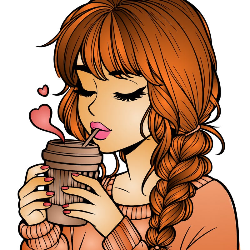 realistic girl drinking coffee