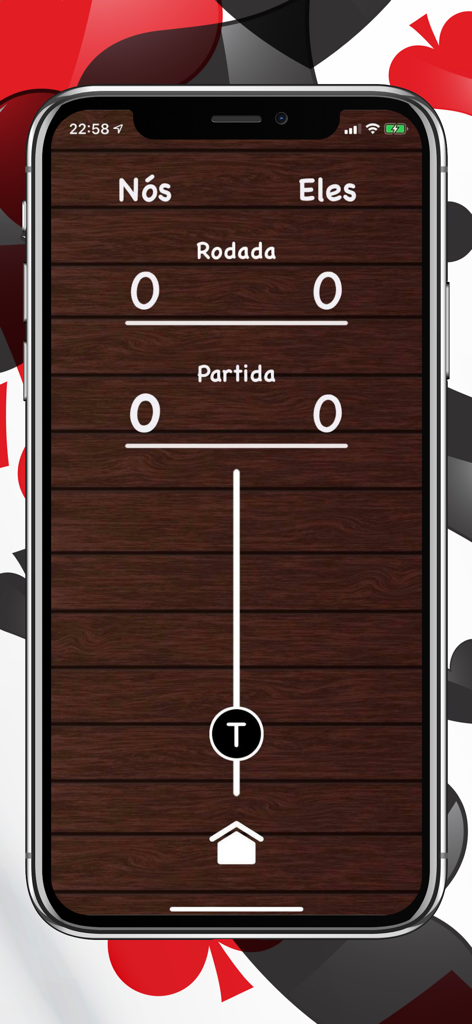 Truco Marcador • Conta Tento - Score tracking interface of the Truco Marcador app showing points for two teams