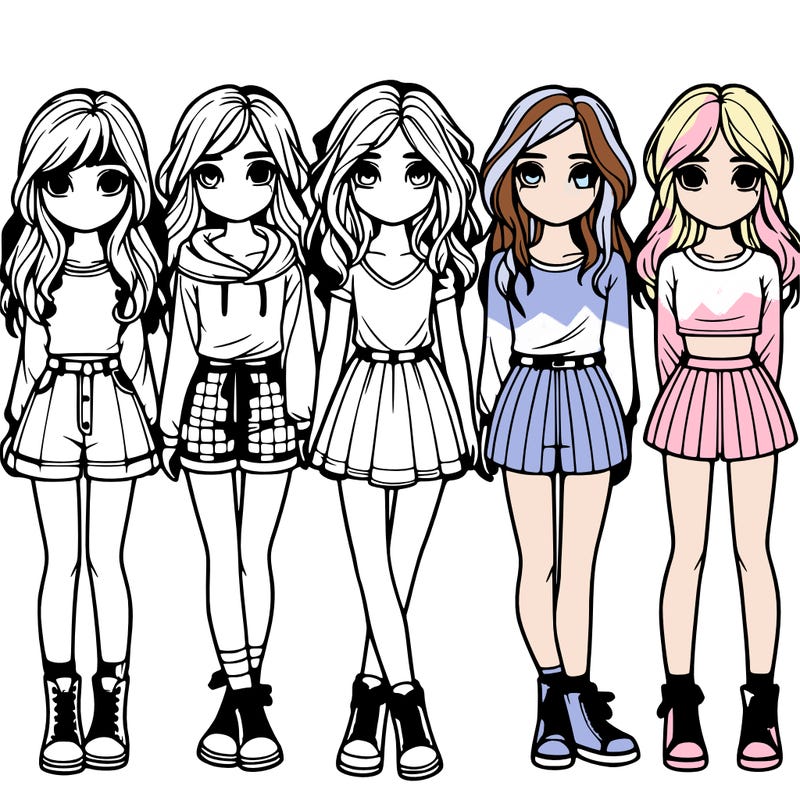 group of 6 realistic girls in a row