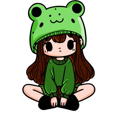a girl wearing a frog hat and some frog socks