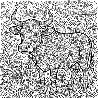 Unleash your creativity with this mesmerizing psychedelic beef cattle coloring page. Adorned with intricate swirling patterns and fantastical elements, it offers a truly unique artistic journey.