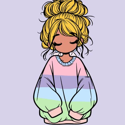 girl with baggy sweatshirt and messy bun