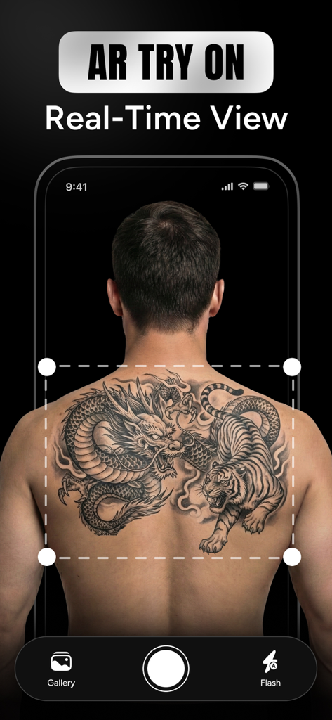 AI Tattoo Generator - Creator - Real time AR tattoo visualization of a dragon and tiger design on a back