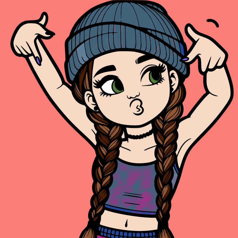 realistic teenage girl with braids and a beanie and crop top doing 🫶🏼