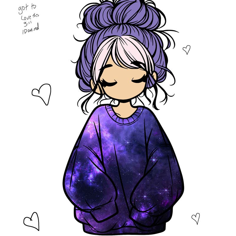 girl with baggy sweatshirt and messy bun