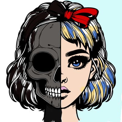 realistic girl with half skull mask