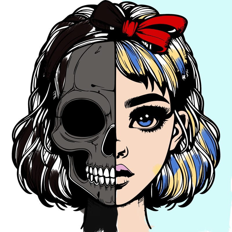 realistic girl with half skull mask