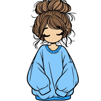 girl with baggy sweatshirt and messy bun