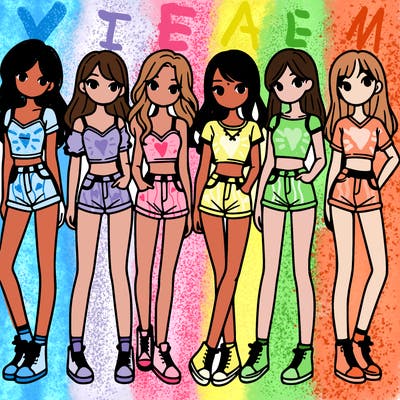 a group of girls wearing crop tops and shorts