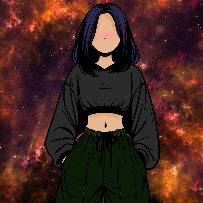 realistic girl faceless with baggy pants and a crop top