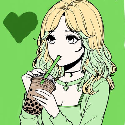realistic girl drinking boba tea