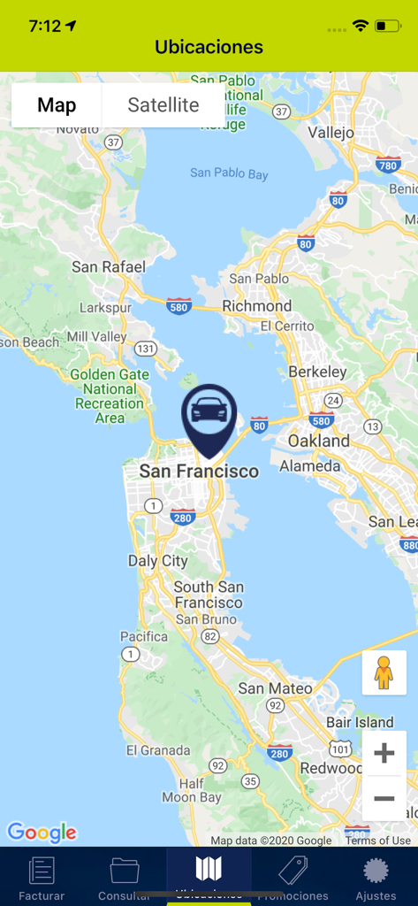 Facturación electrónica La GAS - Interfaz de la aplicación La GAS que muestra la función de localizador de gasolineras en un mapa