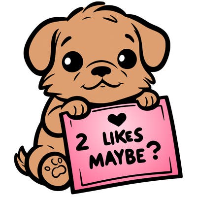 a puppy holding a sign that says 2 likes maybe?