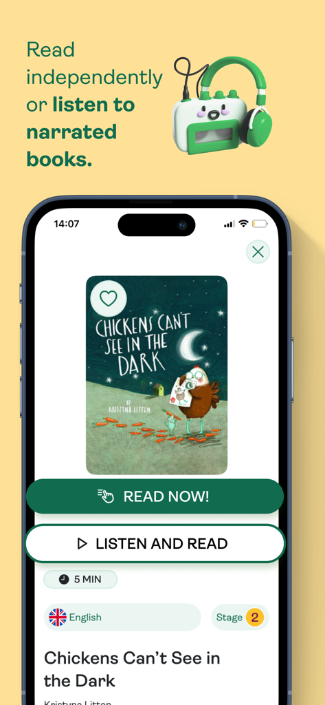 Pickatale - Pickatale app interface showing options to read independently or listen to narrated stories for children
