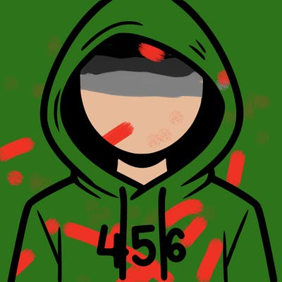 a person with non face waering a hoodie with a 456 symbol