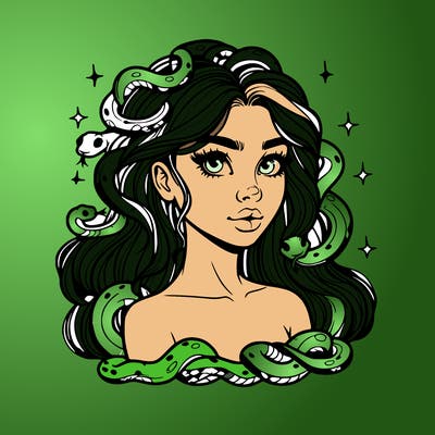 realistic girl with snakes as hair