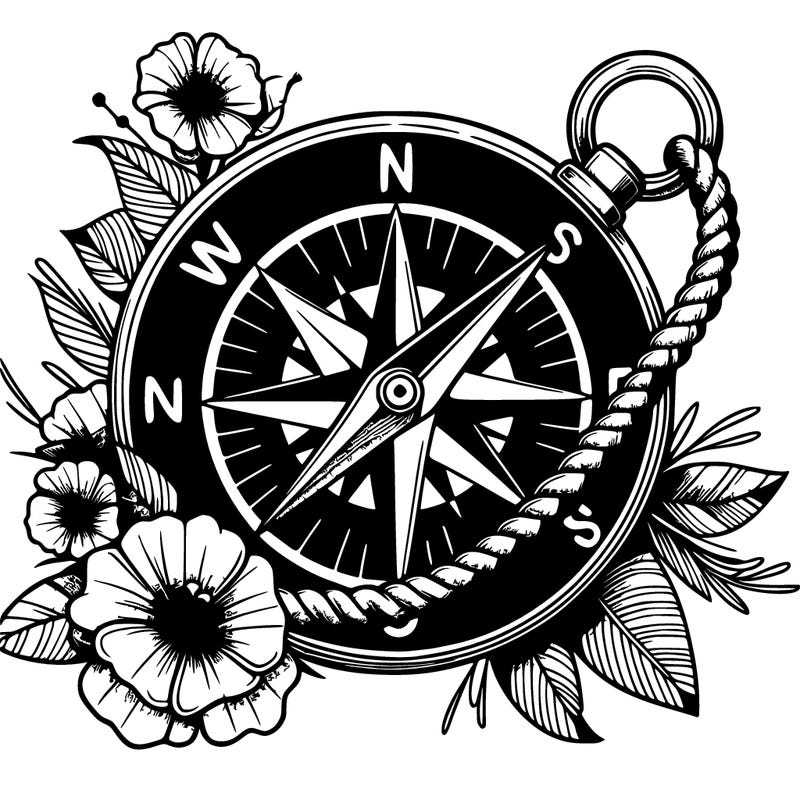 compass on rope with flowers