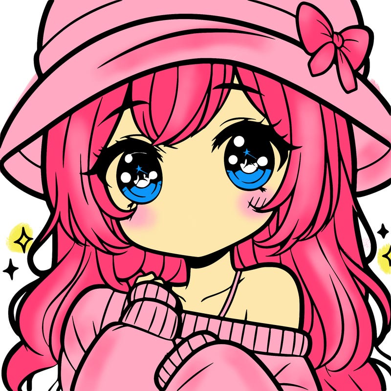 cute anime girl with hat and big cut eyes