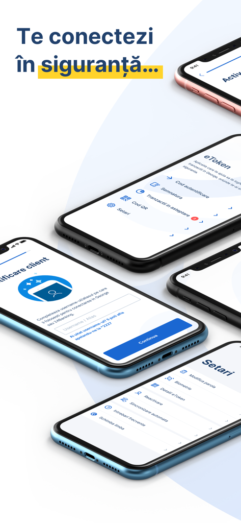 Smartphone screens showing the eToken BCR app for secure transaction authorization