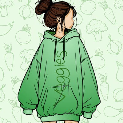 realistic girl with a oversized sweatshirt on and a bun