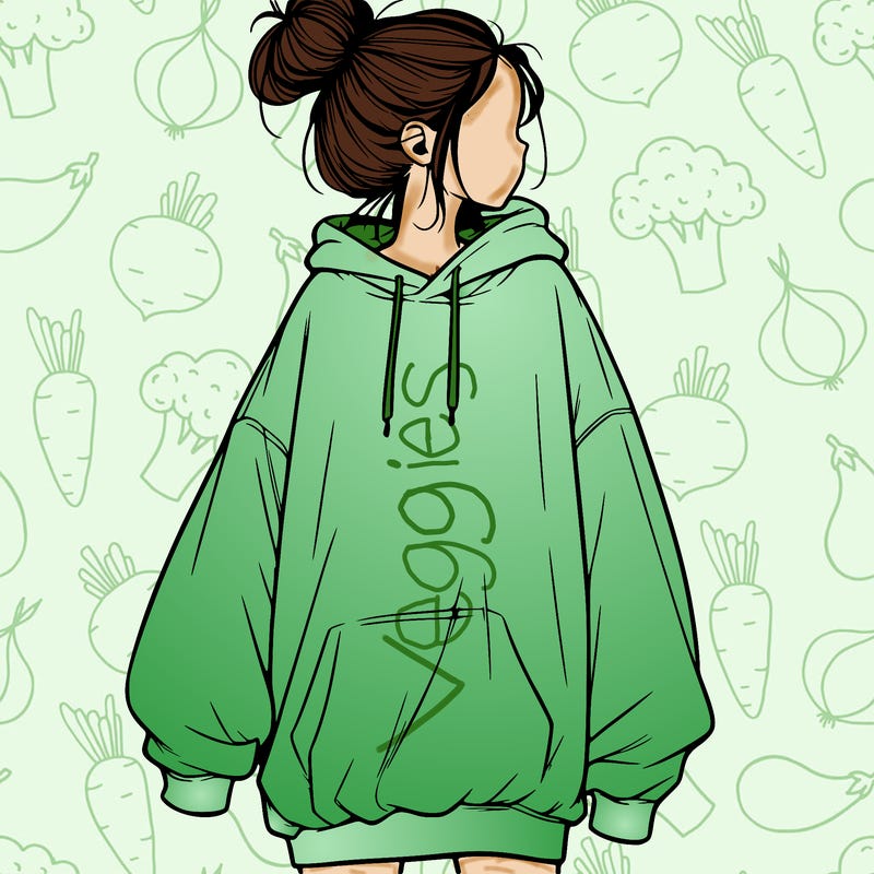 realistic girl with a oversized sweatshirt on and a bun