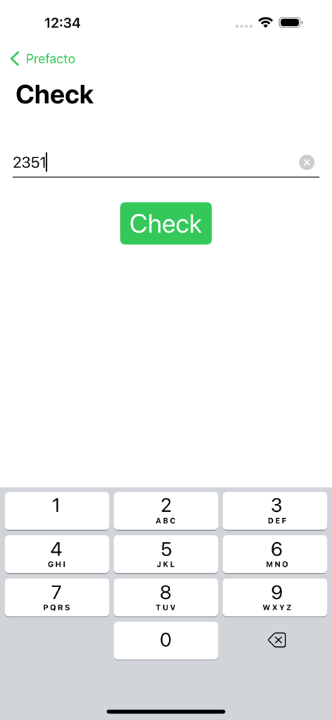 Prefacto app interface for checking if a specific number is prime featuring a numeric input field and a green check button
