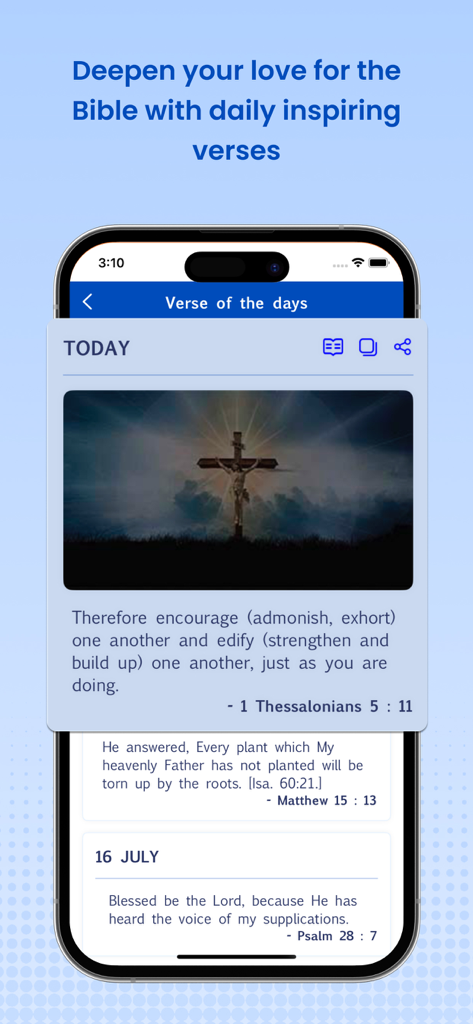 Amplified Bible Pro (AMP) - iPhone screen displaying the Verse of the Day feature within the Amplified Bible Pro app showcasing an inspirational scripture with detailed word clarifications