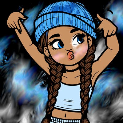 realistic teenage girl with braids and a beanie and crop top doing 🫶🏼