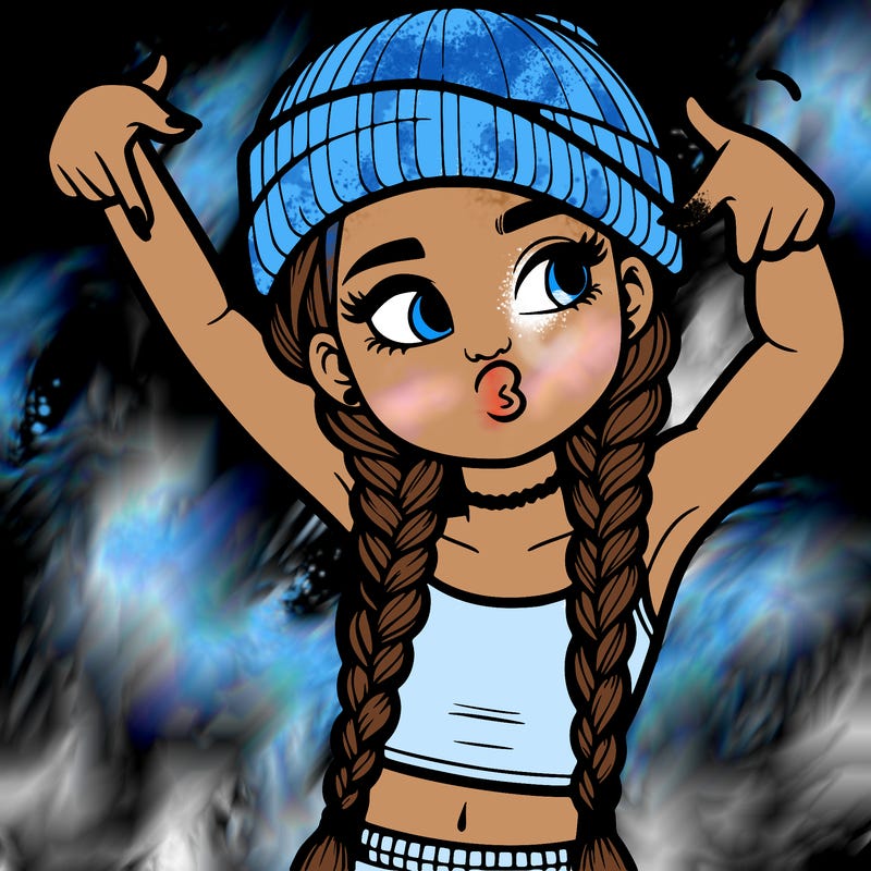 realistic teenage girl with braids and a beanie and crop top doing 🫶🏼