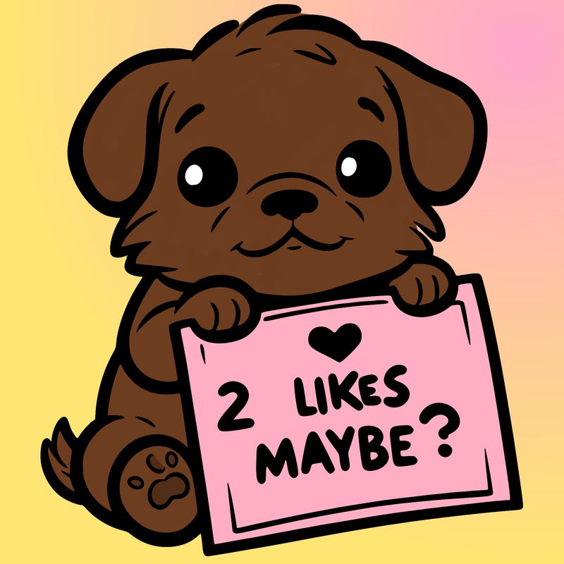 a puppy holding a sign that says 2 likes maybe?