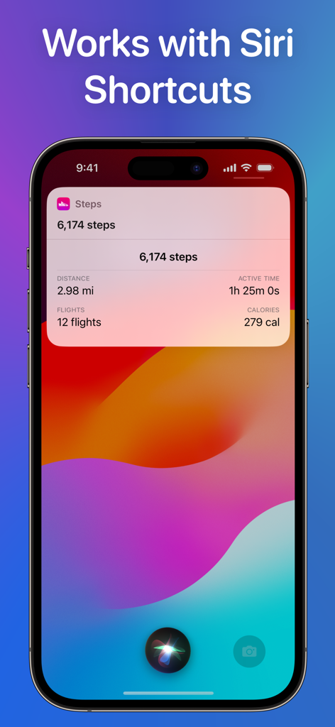 Steps app displaying activity data on an iPhone via Siri Shortcuts integration