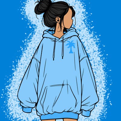 realistic girl with a oversized sweatshirt on and a bun