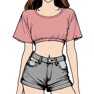 relistic girl with a cropped t shirt and jean shorts