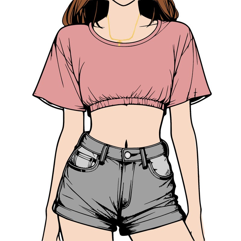 relistic girl with a cropped t shirt and jean shorts