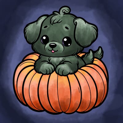 cute little puppy in a pumpkin