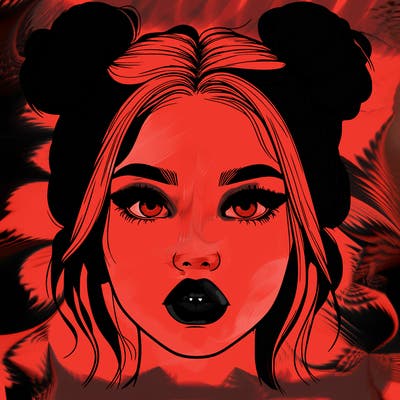 realistic girl with two buns on her hair and lips