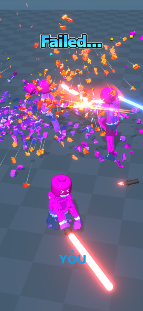 Block Gladiator 3D: sword duel - A pink voxel gladiator holding a red lighting saber in a 3D sword battle