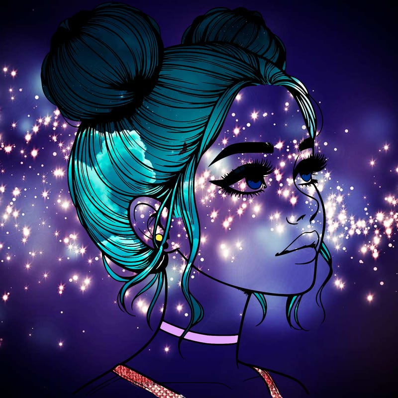 realistic girl with buns on the top of her head