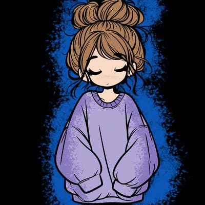 girl with baggy sweatshirt and messy bun