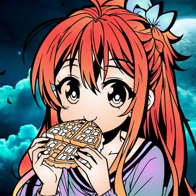 anime eating waffle