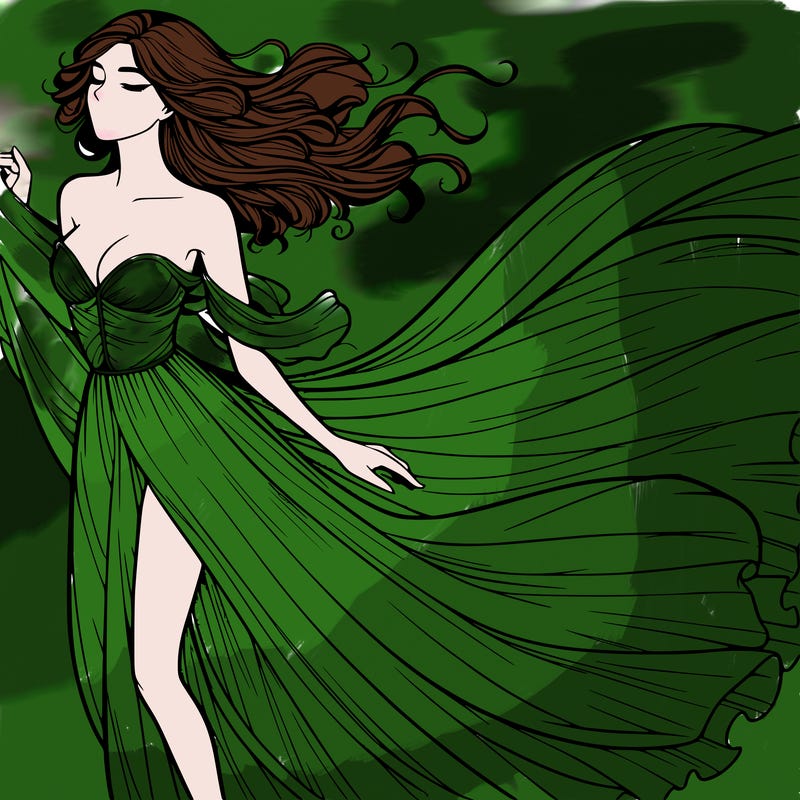 realistic woman in dress flowing the the wind