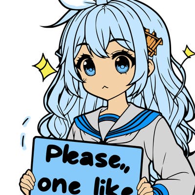 anime looking alike girl holding please one like sign