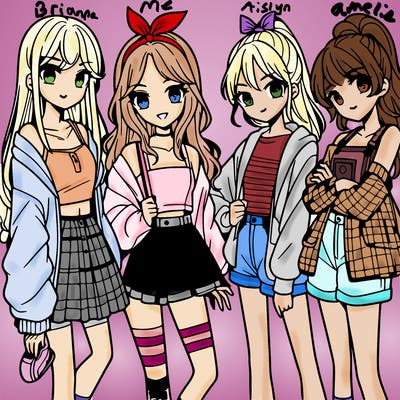 teen manga girls group of 4