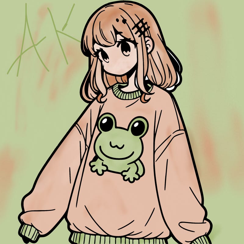 girl wearing frogging sweatshirt