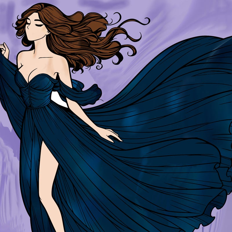 realistic woman in dress flowing the the wind