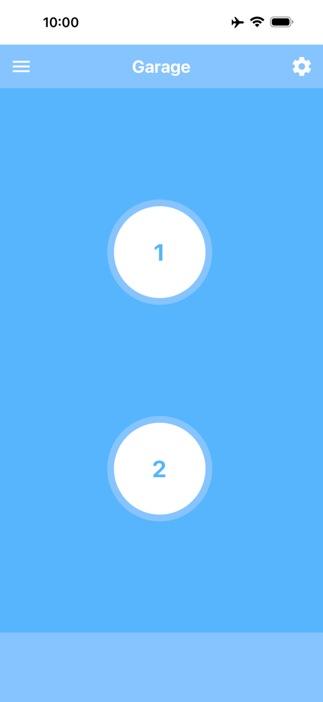 Interface do iPhone do aplicativo Controle de Porta de Garagem apresentando dois grandes botões circulares para operar duas portas de garagem separadas