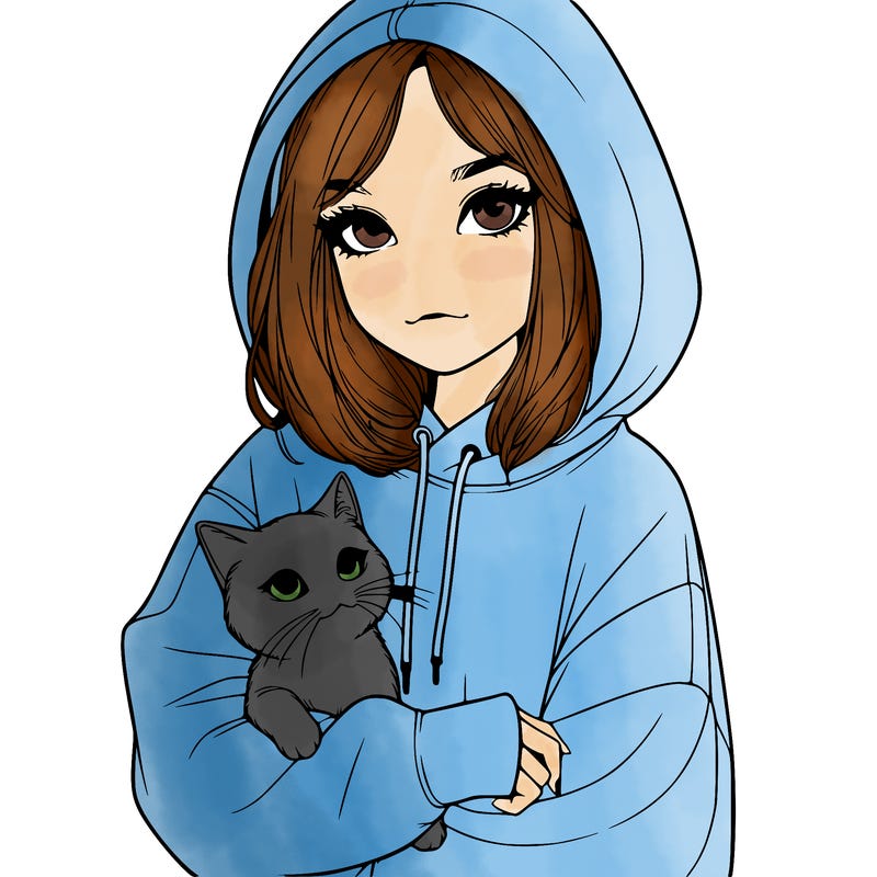 a realistic girl wearing a baggy hoodie and holding a cat