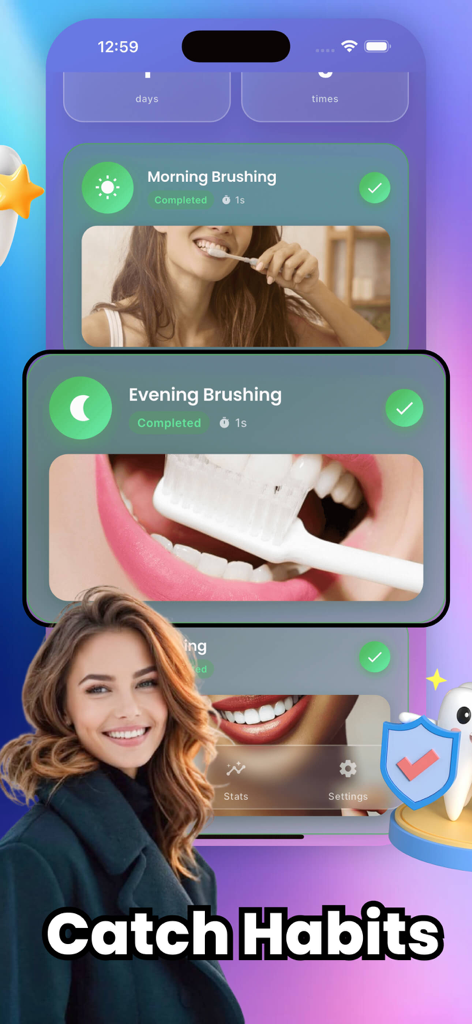 Vicu - Vicu app interface showing completed daily dental brushing habits with a minimalist design