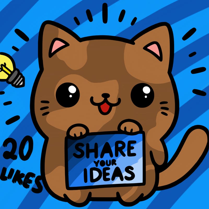 a cute cat saying share your ideas