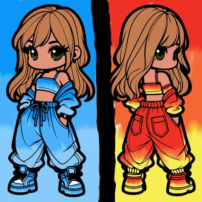 girl in crop top and baggy pants
